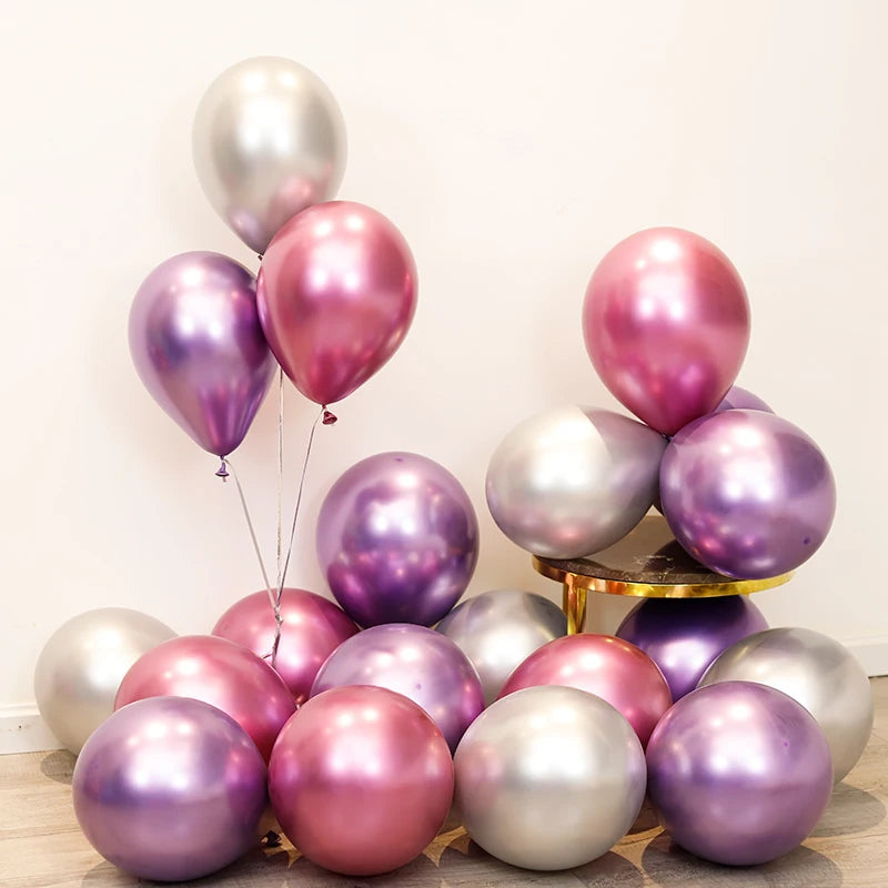 10pc Confetti Balloons Chrome Metallic Latex Transparent Helium Balloon