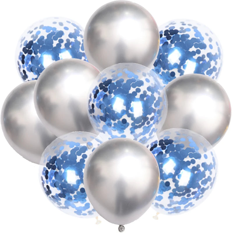 10pc Confetti Balloons Chrome Metallic Latex Transparent Helium Balloon