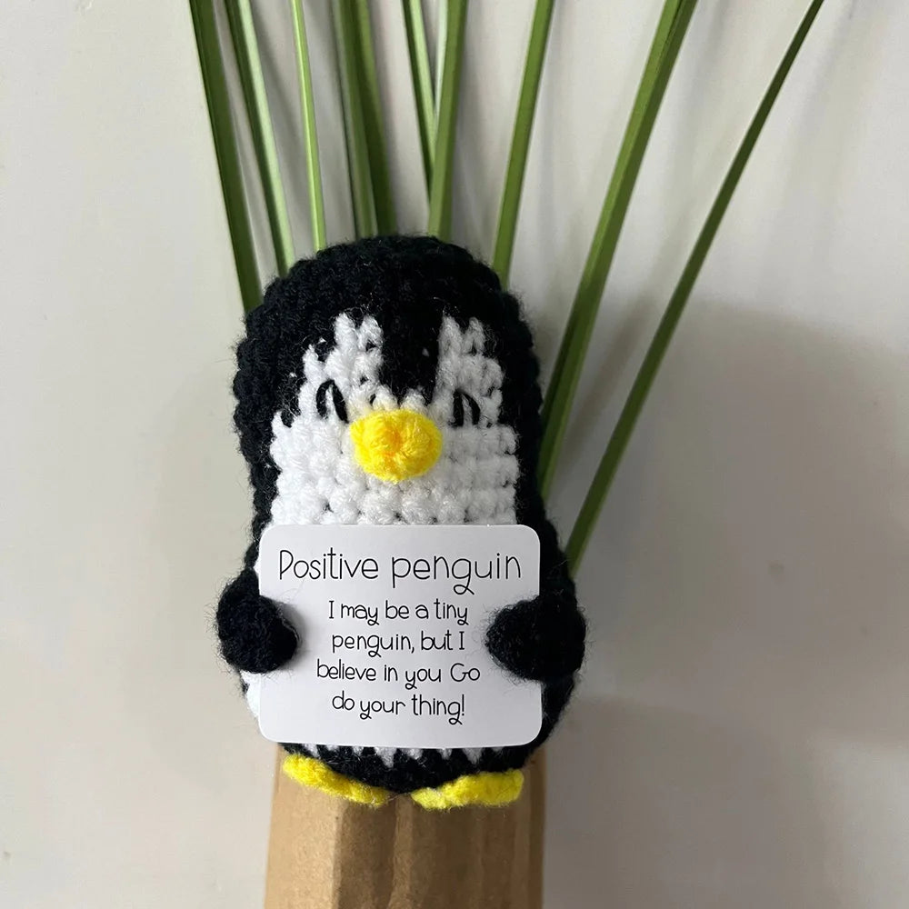 Cute Positive Energy Penguin Doll with Encouraging Card Knitted Penguin dolls