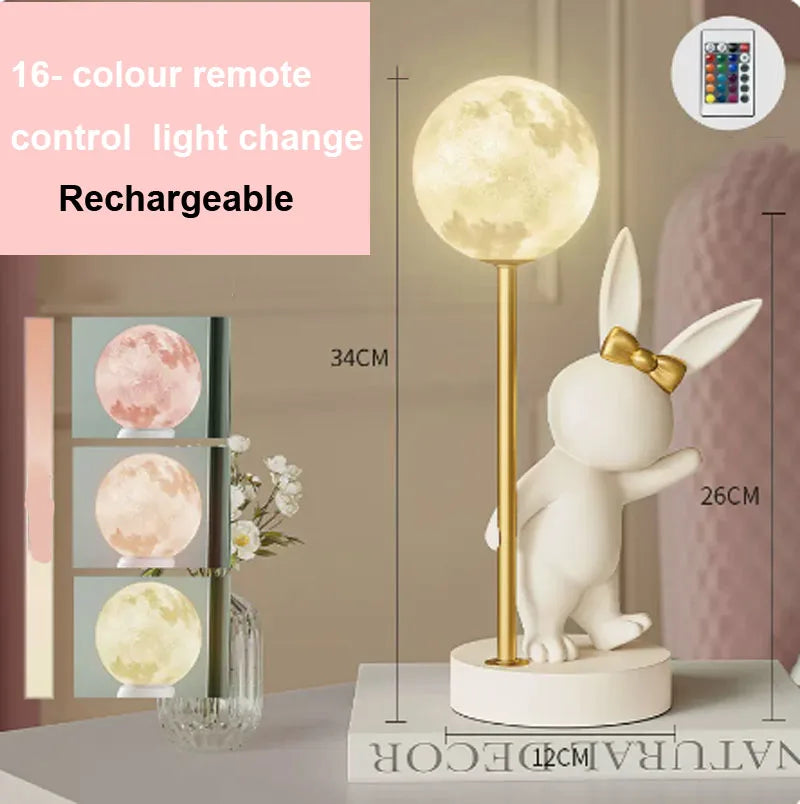 Nordic Rabbit Table Lamp Luxury Birthday Wedding Gift Nightlights Ins Cute Bunny Bedroom Decoration LED Atmosphere Night Light