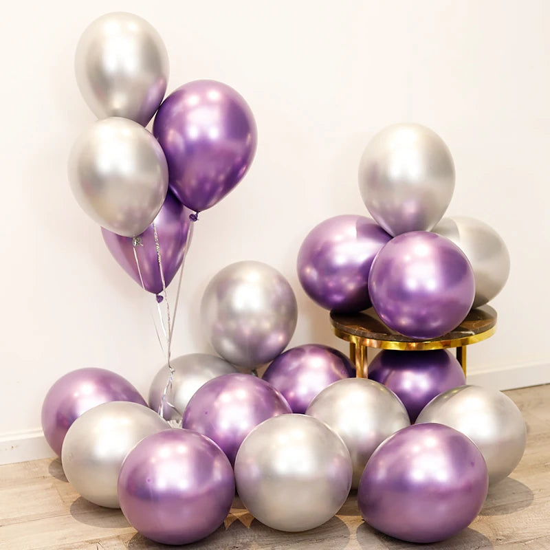 10pc Confetti Balloons Chrome Metallic Latex Transparent Helium Balloon