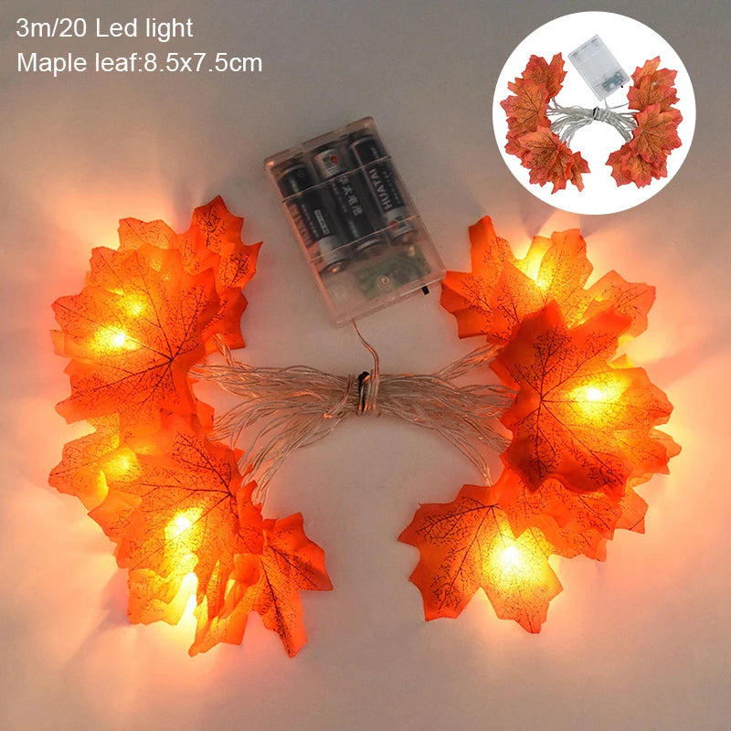 3M 20LED Pumpkin Maple Leaves Light String Garland Battery Powered Fairy Lights for Christmas Halloween Party Decorations