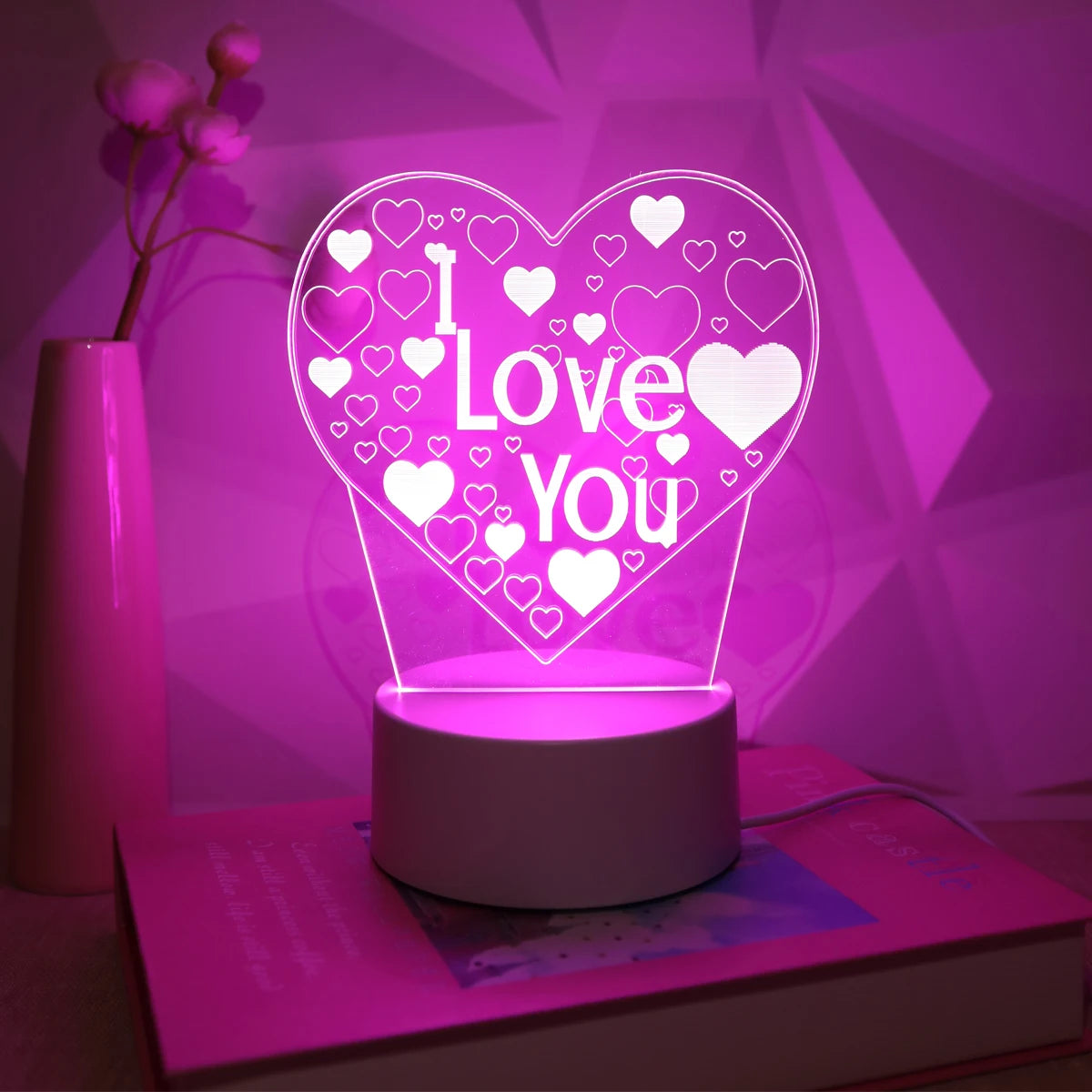 Pink Romantic Confession I LOVE YOU 3D Night Light Gift