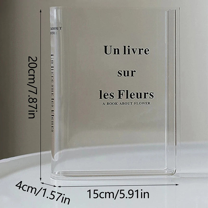 Book Transparent Acrylic Vase Clear Book Vase for Flowers INS Vase Table