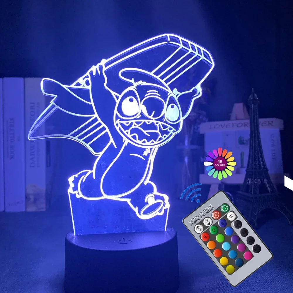 3D Illusion Stitch Night Light with Remote Control and Smart Touch Room Decor Lamp