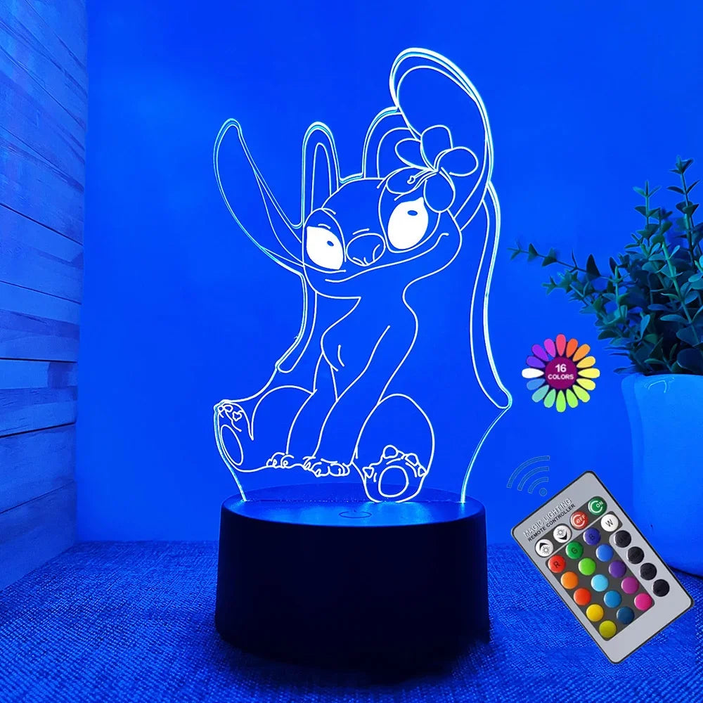 3D Illusion Stitch Night Light with Remote Control and Smart Touch Room Decor Lamp