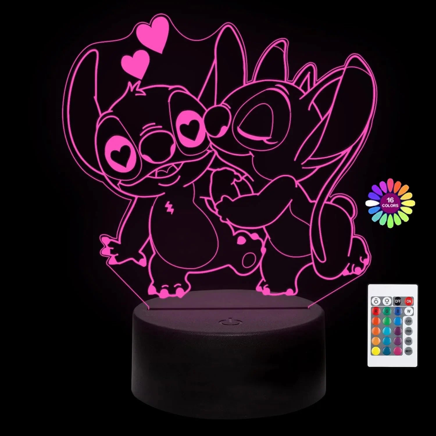 3D Illusion Stitch Night Light with Remote Control and Smart Touch Room Decor Lamp