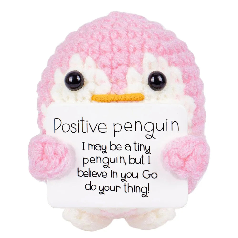 Cute Positive Energy Penguin Doll with Encouraging Card Knitted Penguin dolls