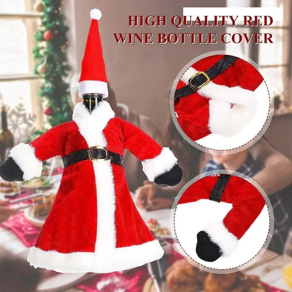 10 pcs Wine Bottle Cover Christmas Red Velvet Dress Clothes