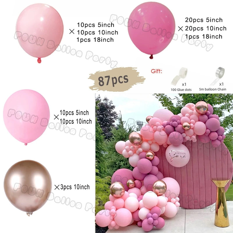 Pink Balloon Garland Arch Kit Birthday Party Decorations Kids Birthday Foil White Gold Balloon