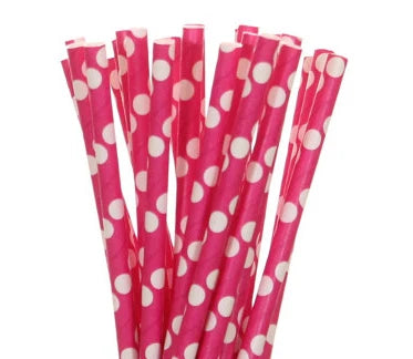 25pcs/lot Pink Paper Straws For Baby Shower Wedding Party Birthday Cupcake Flags Decoration