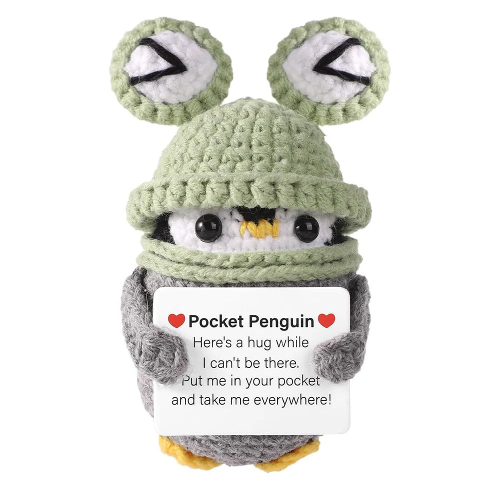 Cute Positive Energy Penguin Doll with Encouraging Card Knitted Penguin dolls