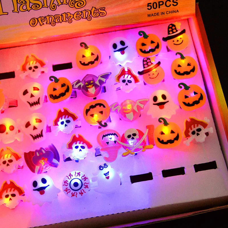 LED Light Halloween Ring Glowing Pumpkin Ghost Skull Rings Halloween Christmas Party