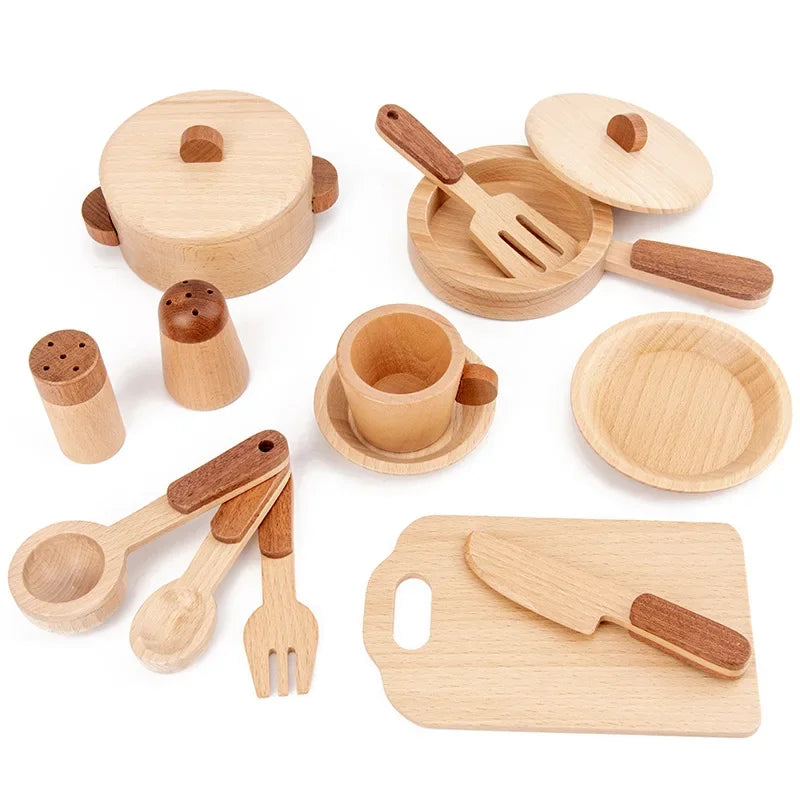 Kids Wooden Kitchen Toy Children's Simulation Kitchenware Miniature Pretend Play House Educational Toys Baby Christmas Gifts