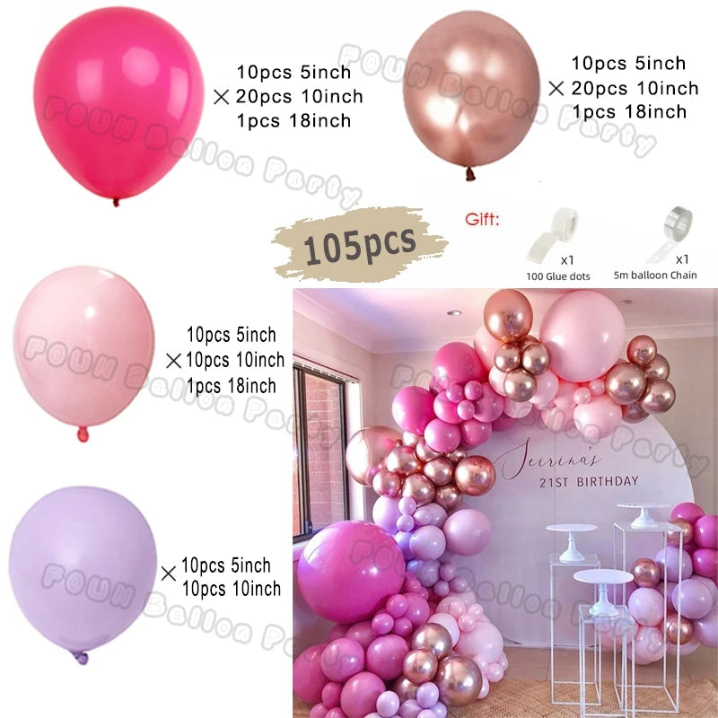 Pink Balloon Garland Arch Kit Birthday Party Decorations Kids Birthday Foil White Gold Balloon