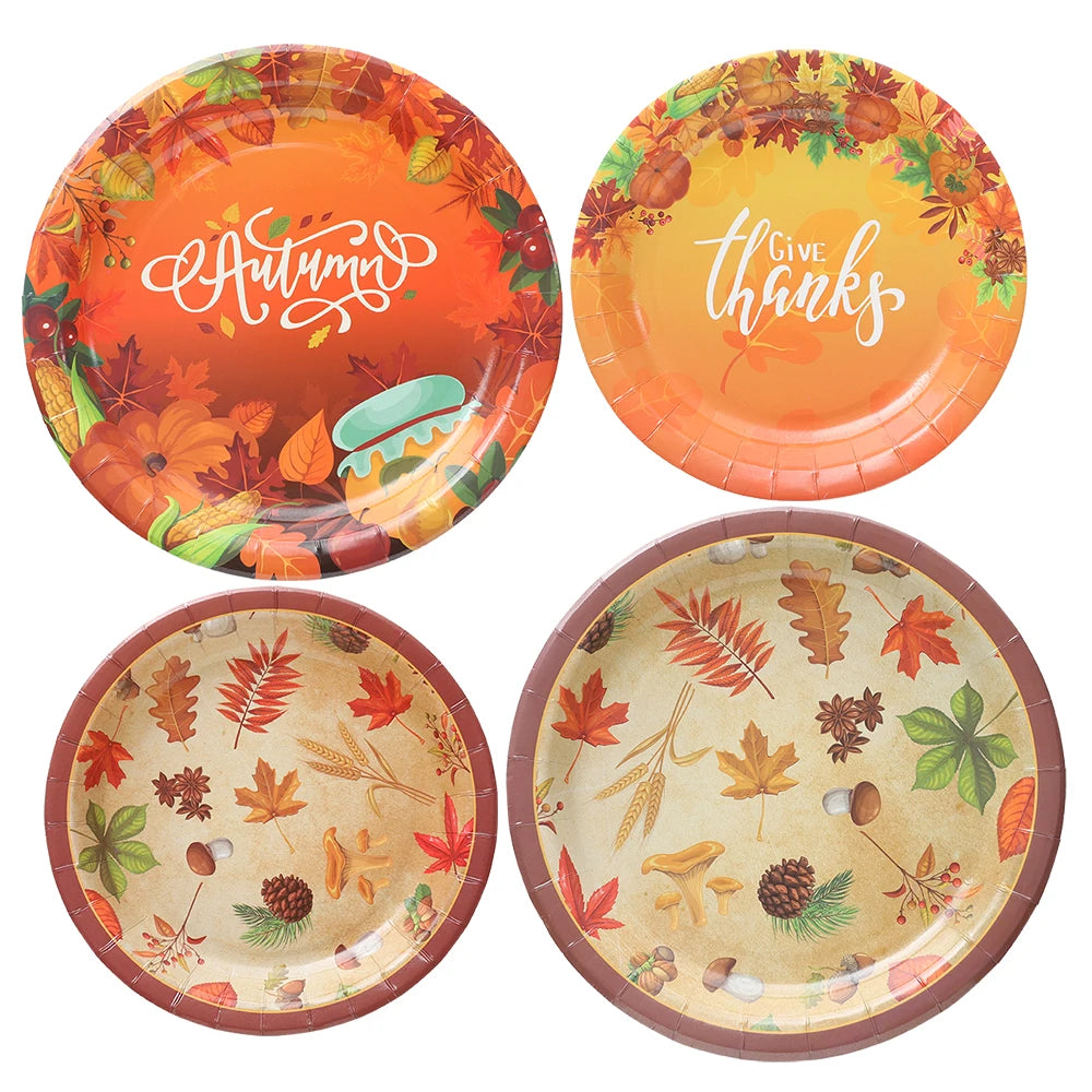 Autumn Maple Pattern Thanksgiving Home Party Decoration Paper Plates Napkins Hanging Maple Banners Turkey Pumpkin Honeycomb Ball