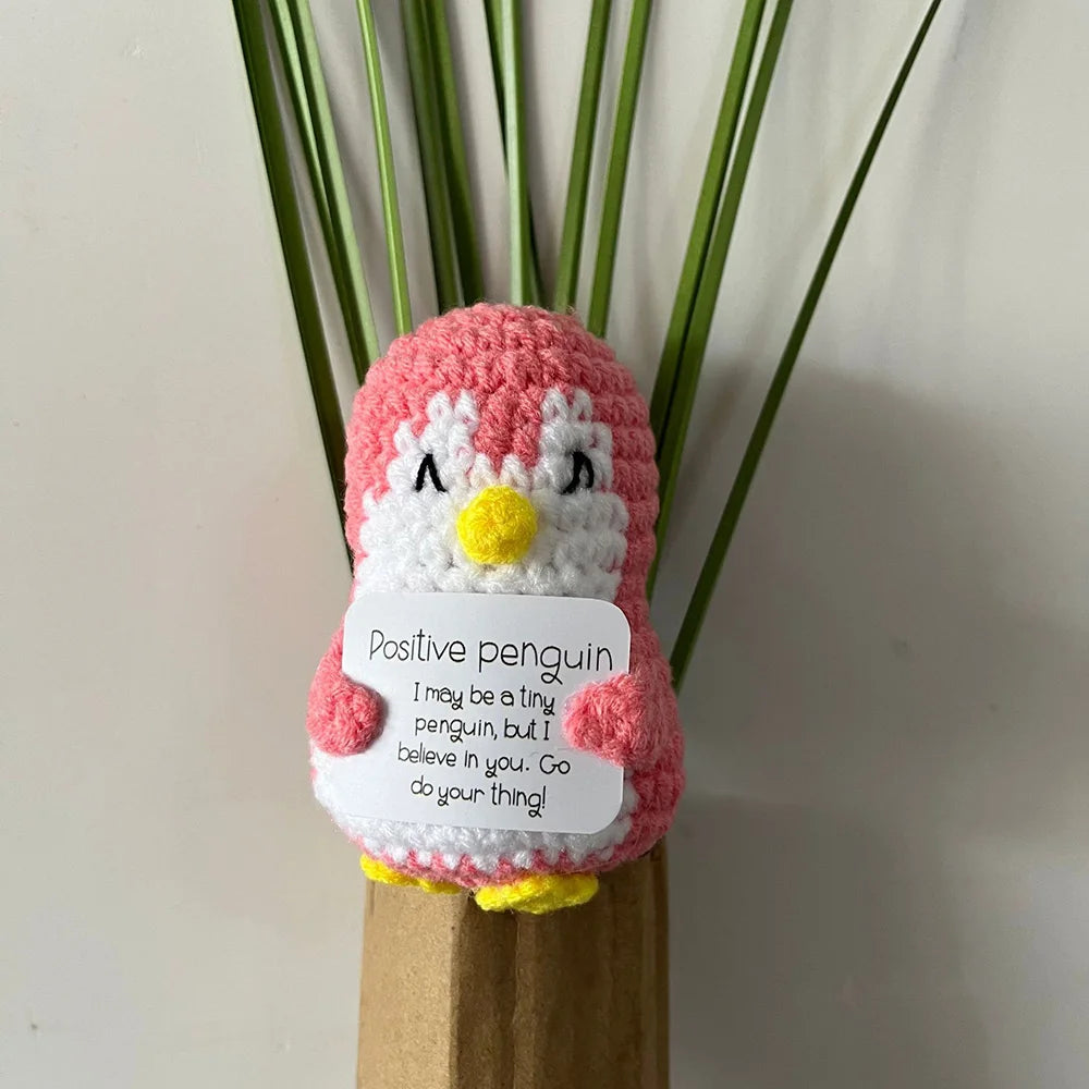 Cute Positive Energy Penguin Doll with Encouraging Card Knitted Penguin dolls