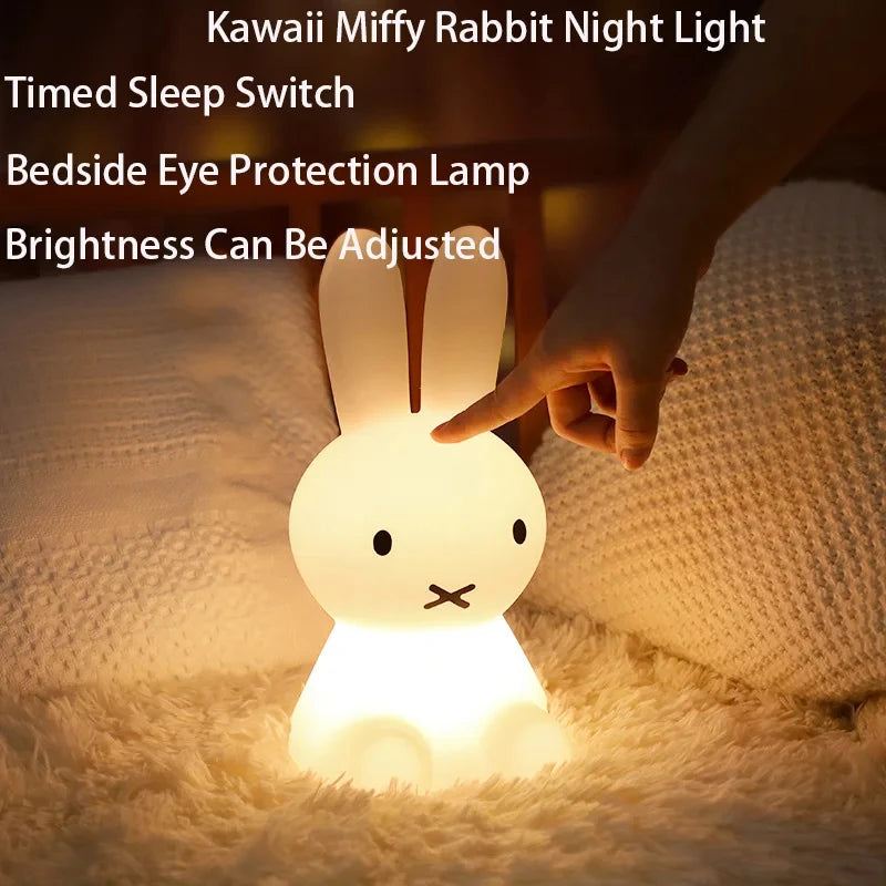 Cute 3D Night Light Kawaii Anime Cartoon Bunny Eye Protection Rechargeable Desk Lamp Bedroom Children Bedside Lamp Camp Lamp