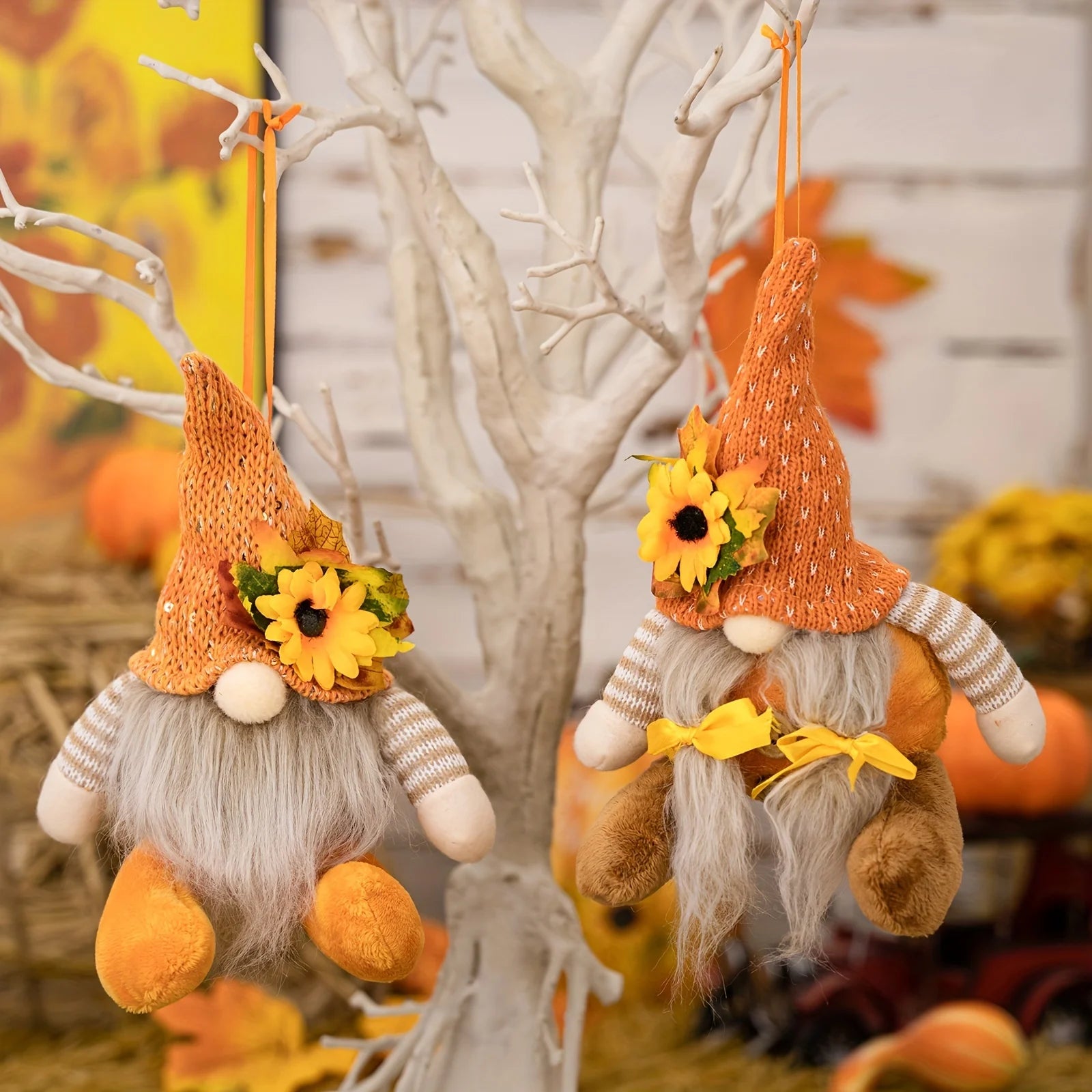 Thanksgiving Decoration Harvest Season Maple Leaf Straw Hat Rudolf Short Legs Doll