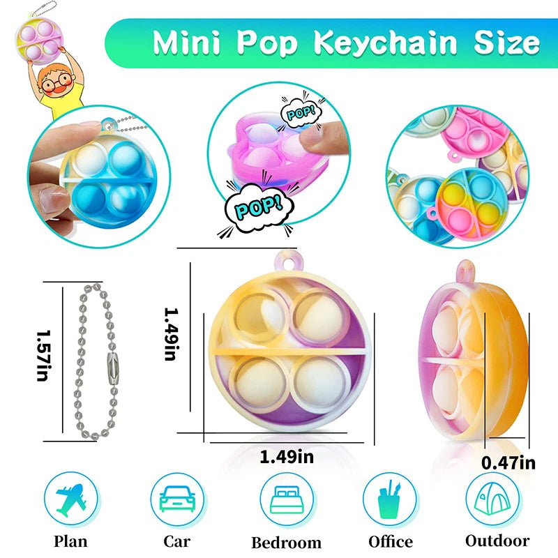 20PCS Mini Pop Fidget Keychain Stress Relief Toys for Kids Birthday Party Favors