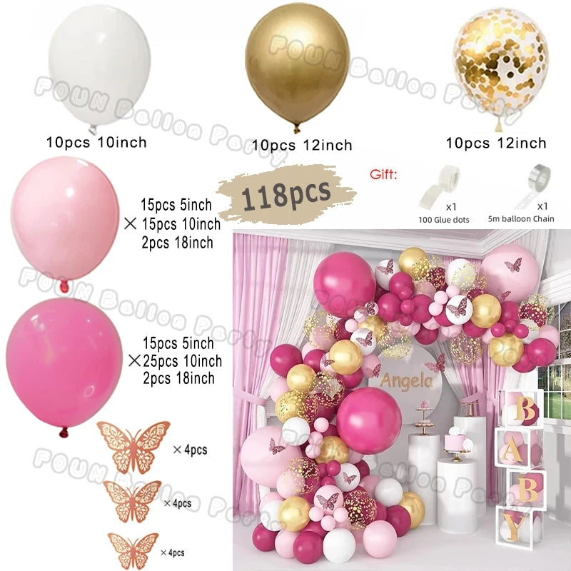 Pink Balloon Garland Arch Kit Birthday Party Decorations Kids Birthday Foil White Gold Balloon