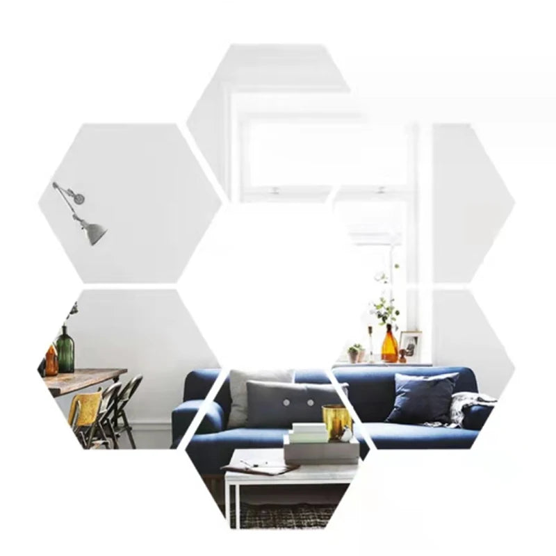 6/12pcs 3D Hexagon Mirror Wall Sticker Rose Gold DIY