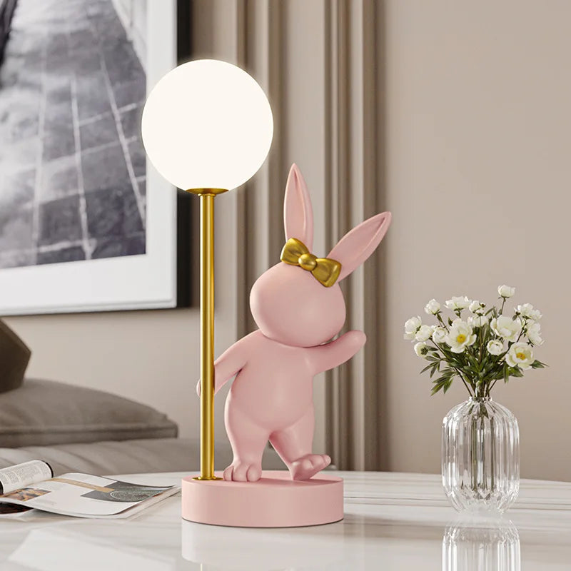 Nordic Rabbit Table Lamp Luxury Birthday Wedding Gift Nightlights Ins Cute Bunny Bedroom Decoration LED Atmosphere Night Light