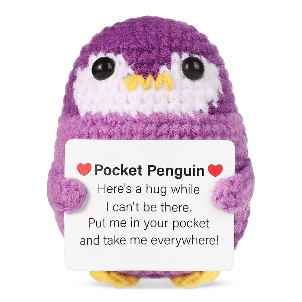 Cute Positive Energy Penguin Doll with Encouraging Card Knitted Penguin dolls