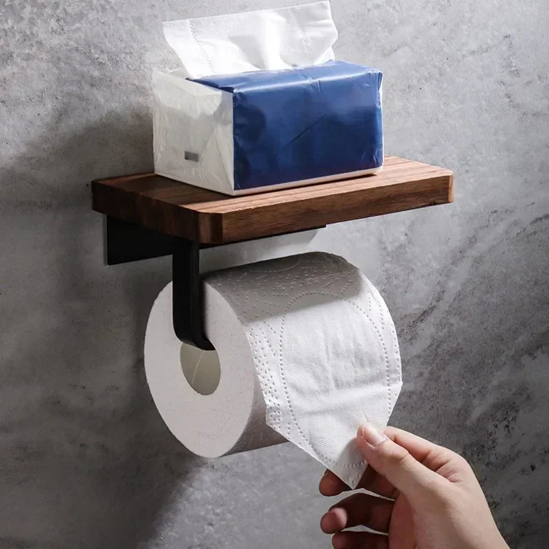 Wooden Toilet Paper Holder Bathroom Wall Mount