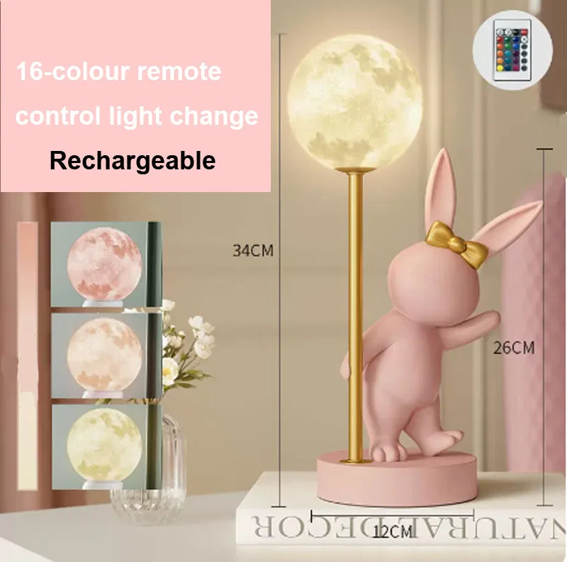 Nordic Rabbit Table Lamp Luxury Birthday Wedding Gift Nightlights Ins Cute Bunny Bedroom Decoration LED Atmosphere Night Light