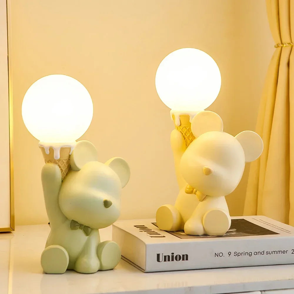 Creative Bear Cute Home Decoration Bedside Table Led Lamp Bedroom Desktop Accessories Cute Bear Ornaments Resin Craft Kid Gifts