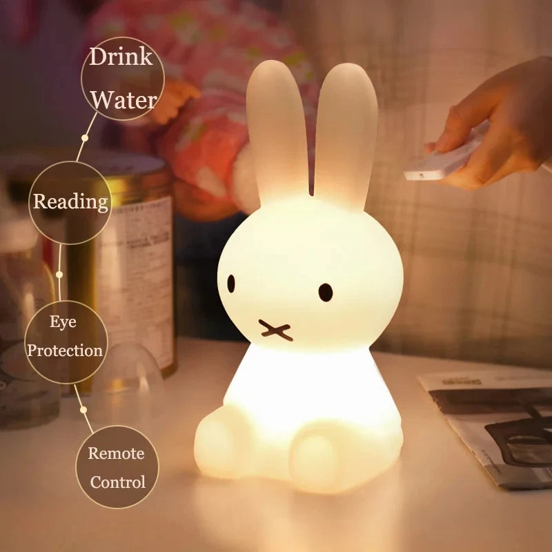 Cute 3D Night Light Kawaii Anime Cartoon Bunny Eye Protection Rechargeable Desk Lamp Bedroom Children Bedside Lamp Camp Lamp