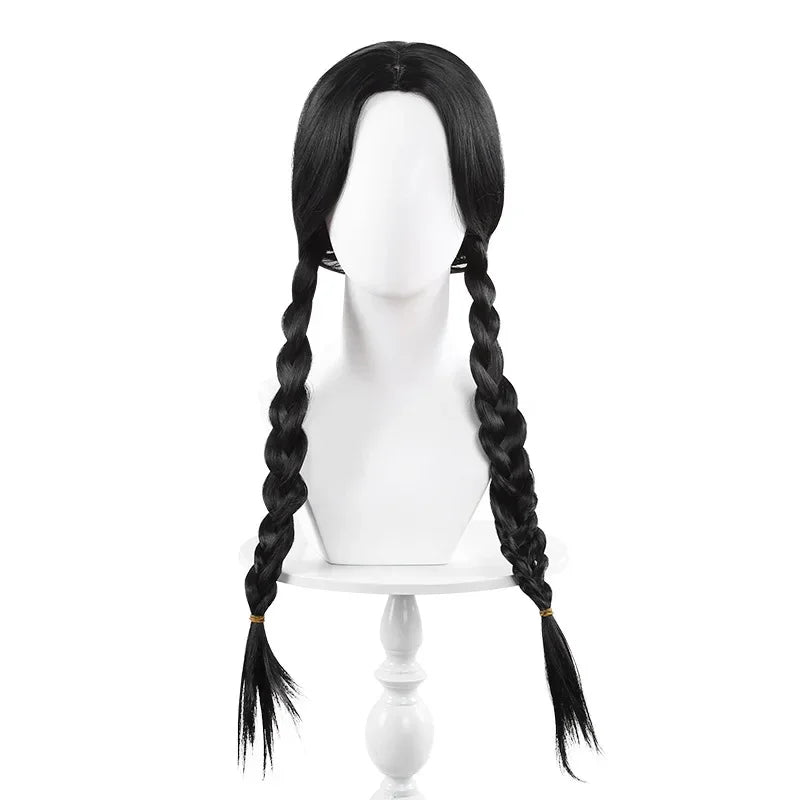 Girl Summer Dress Wednesday Adams Cosplay Costumes  Addams Family Costume Hand Clothing Black Dress Wig for Kids Girls Clothes