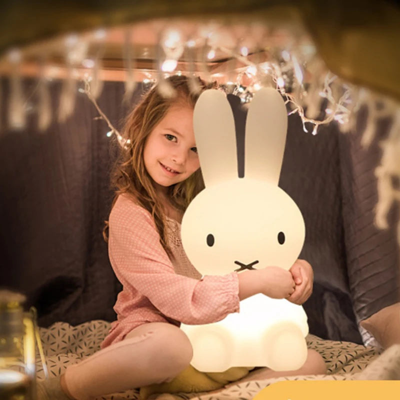 Cute 3D Night Light Kawaii Anime Cartoon Bunny Eye Protection Rechargeable Desk Lamp Bedroom Children Bedside Lamp Camp Lamp