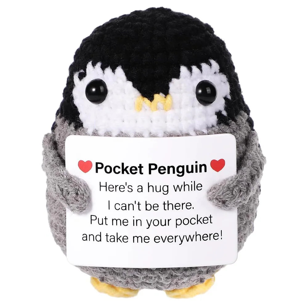 Cute Positive Energy Penguin Doll with Encouraging Card Knitted Penguin dolls