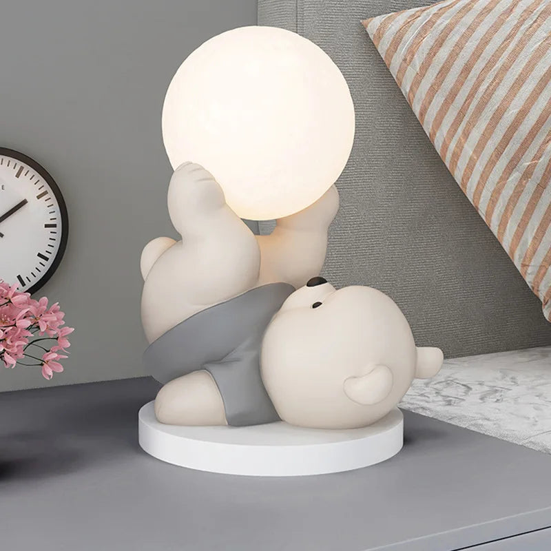 LED Home Decor Vitality Bear Statue Desktop Decorations Cartoon Animal Small Sculpture Nordic Living Room Figurine Room Decor