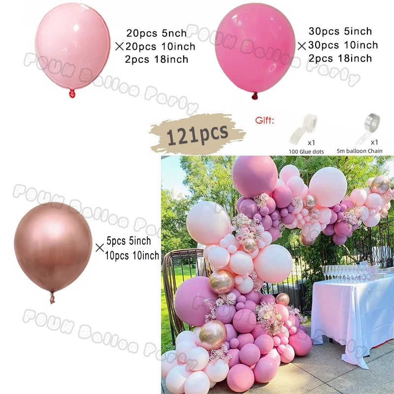 Pink Balloon Garland Arch Kit Birthday Party Decorations Kids Birthday Foil White Gold Balloon